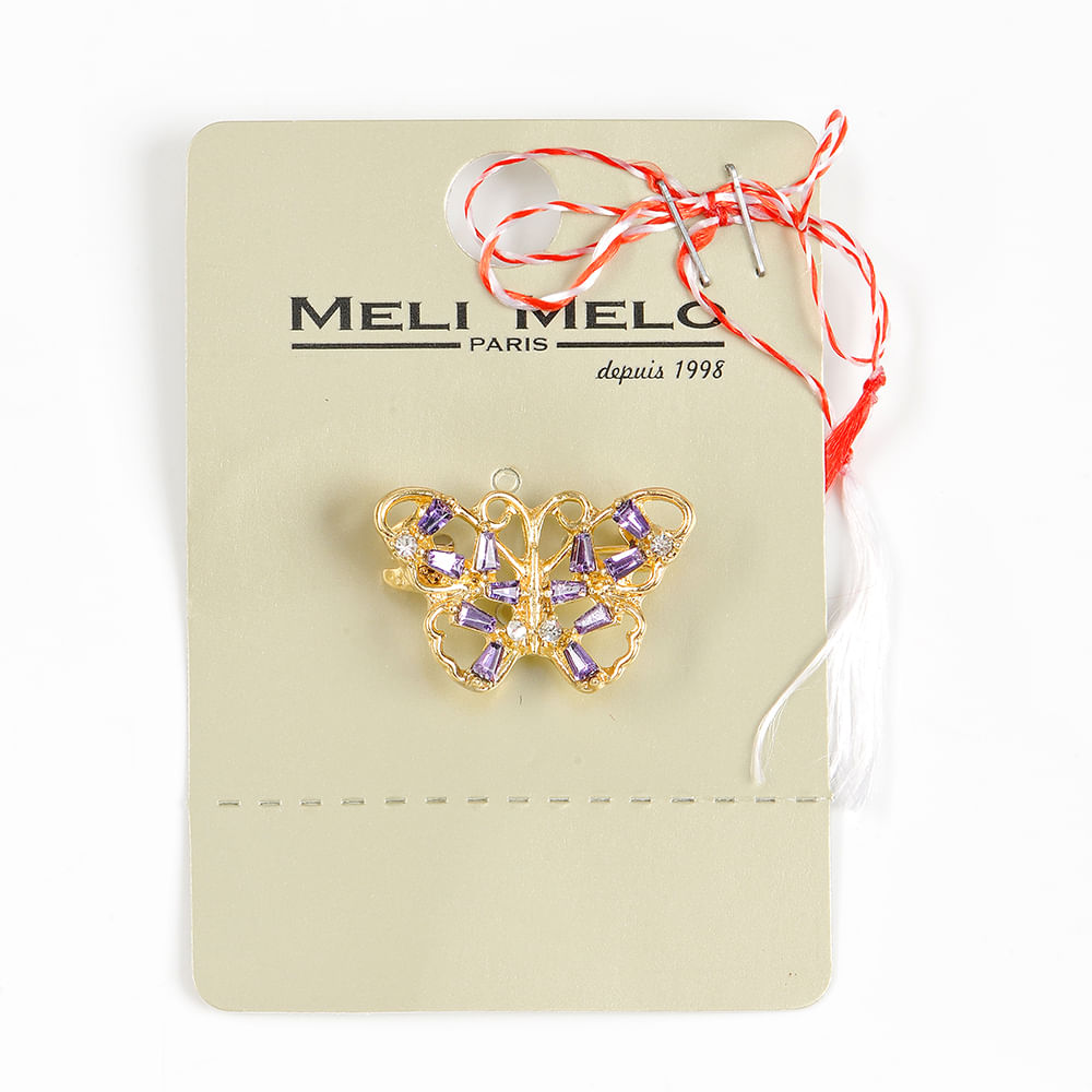 Brosa martisor fluture auriu cu pietre mov - 1 | YEO