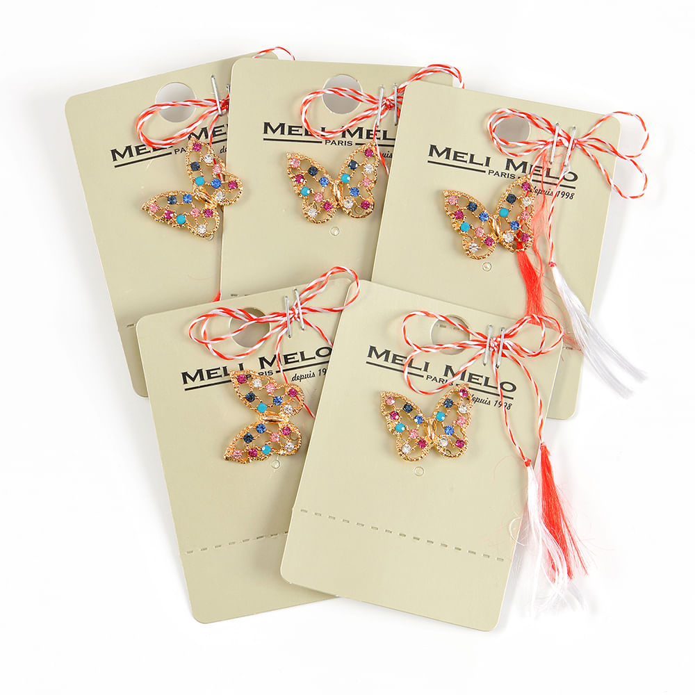 Set 5 brose martisor fluturi cu pietre multicolore - 1 | YEO