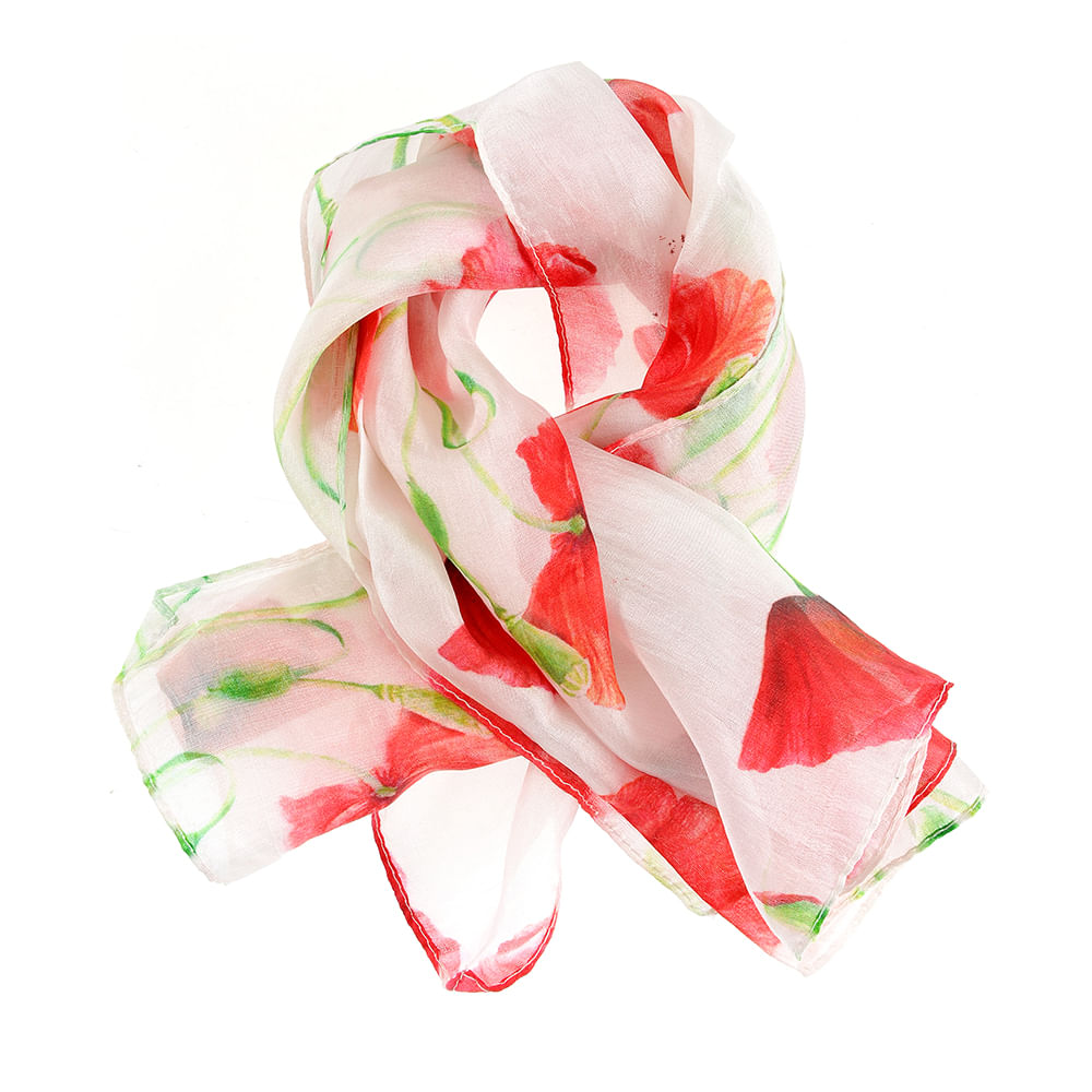 Esarfa matase roz cu maci 50 x 50 cm