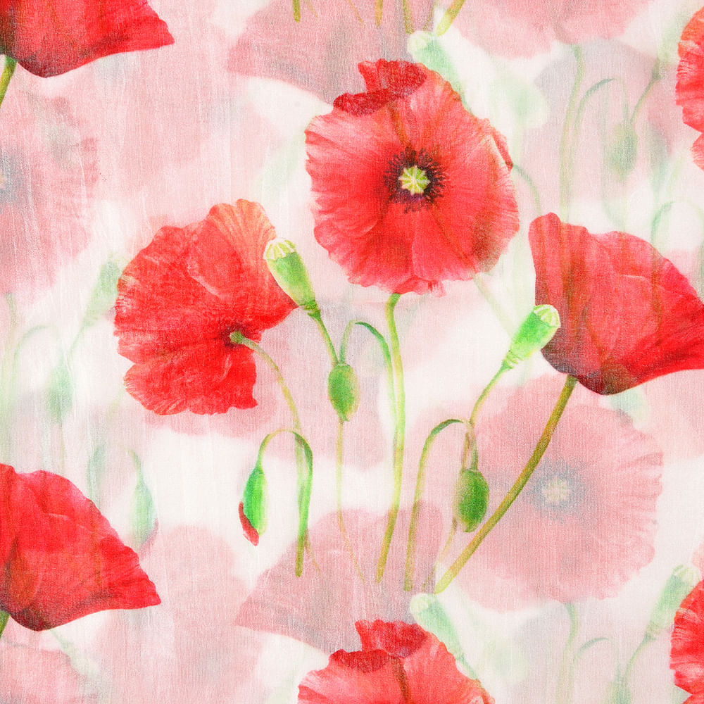 Esarfa matase roz cu maci 50 x 50 cm - 2 | YEO