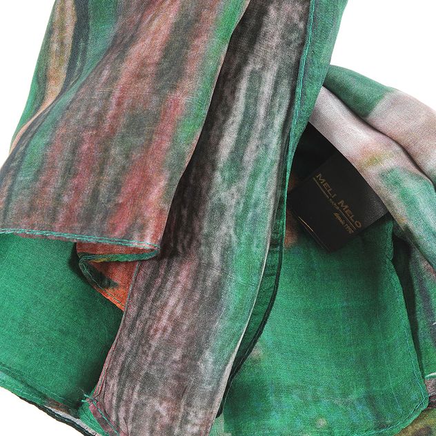 Esarfa matase verde cu flori albe 100 x 100 cm