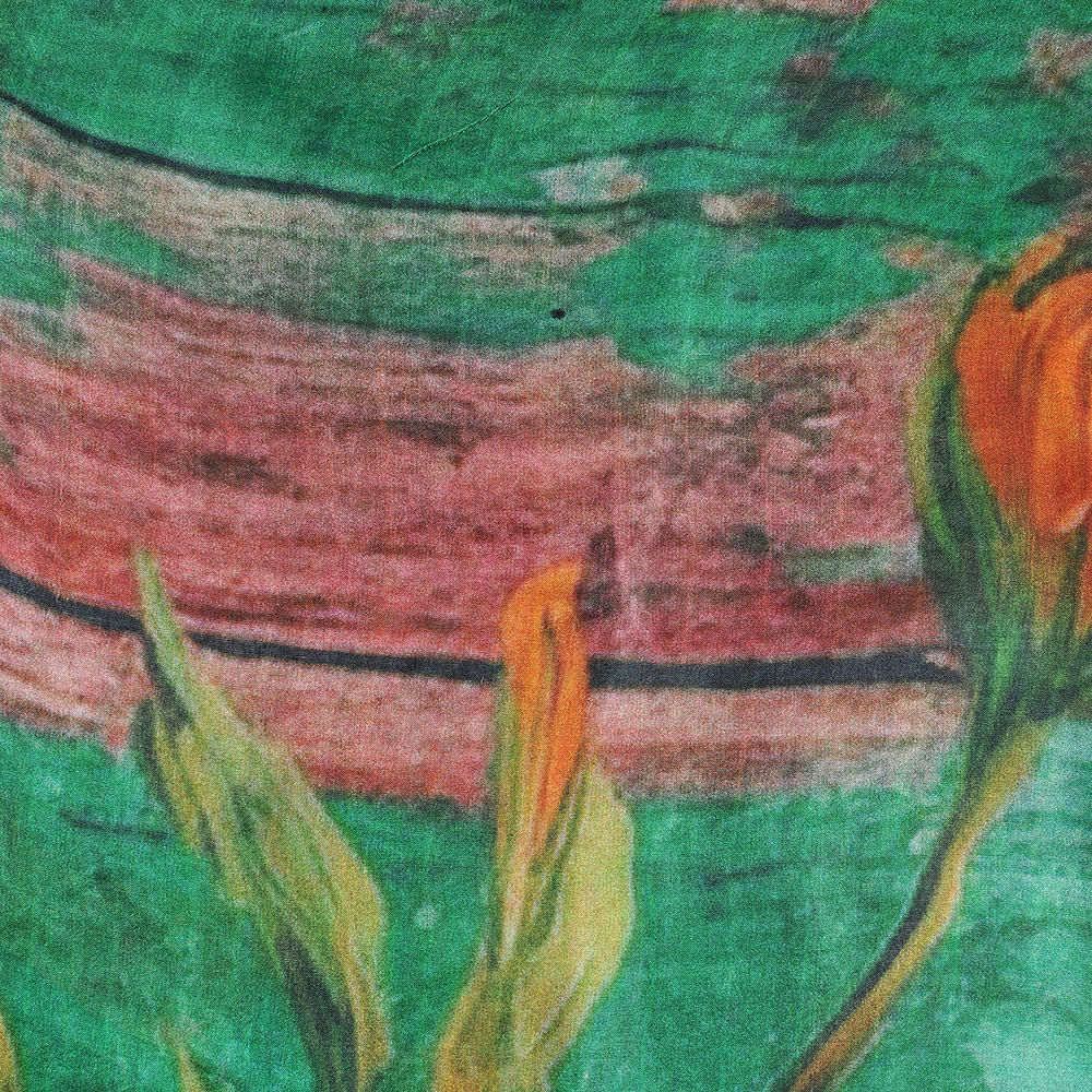 Esarfa matase verde cu flori albe 100 x 100 cm - 2 | YEO