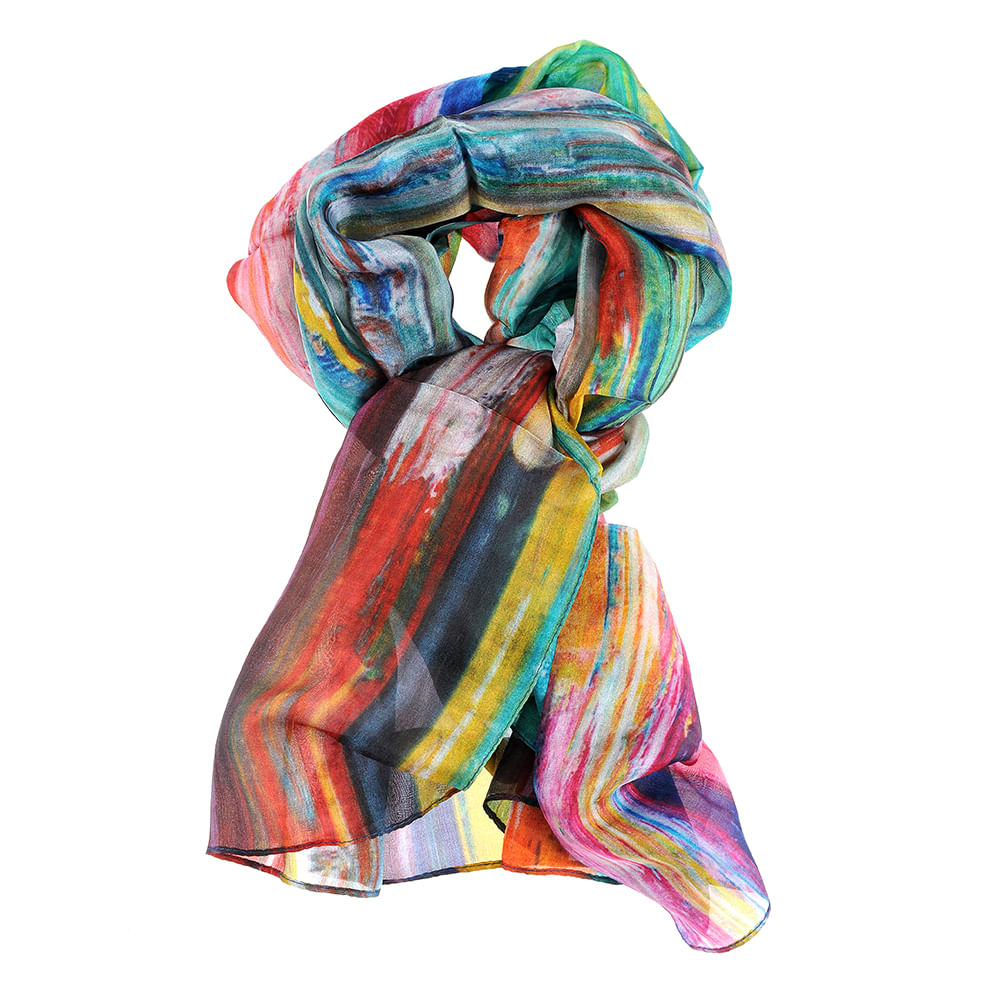 Esarfa matase cu dungi multicolore 180 x 50 cm