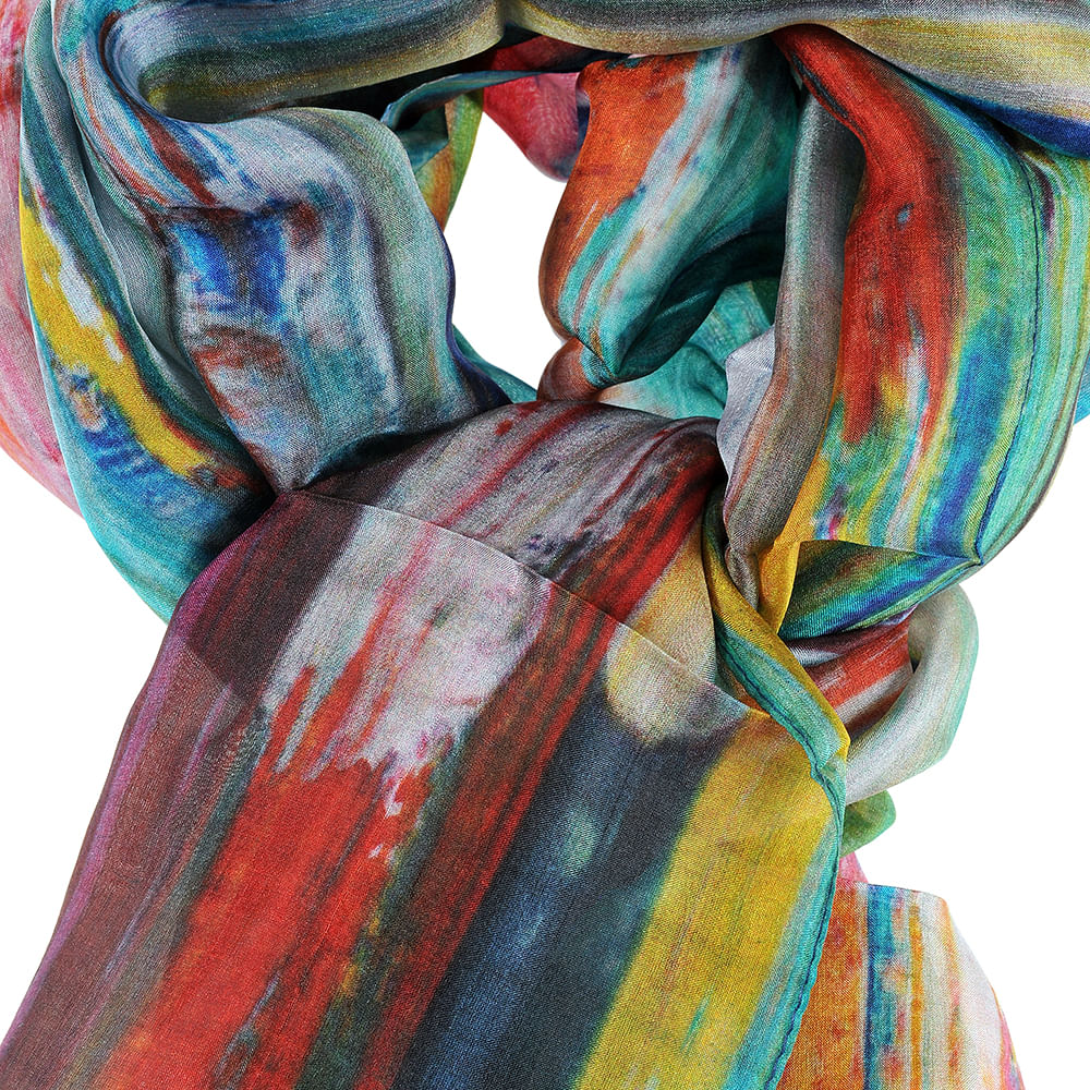 Esarfa matase cu dungi multicolore 180 x 50 cm - 1 | YEO