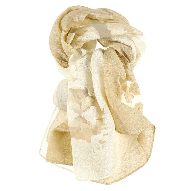 Esarfa cu broderie ivory-maro 180 x 70 cm