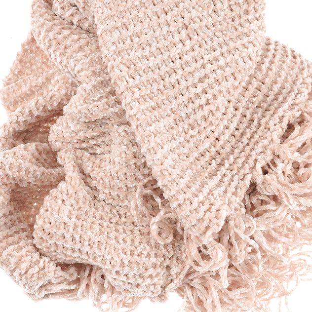 Fular bej cu franjuri si model tricotat