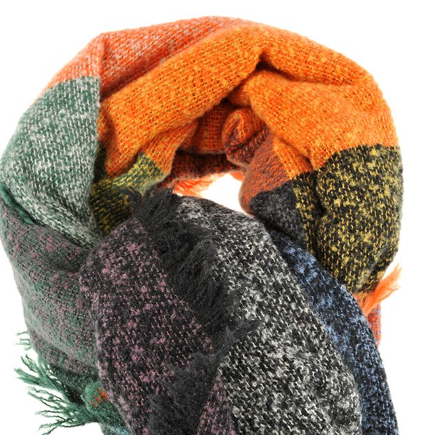 Esarfa cu imprimeu in carouri, portocaliu cu verde 140 x 140 cm