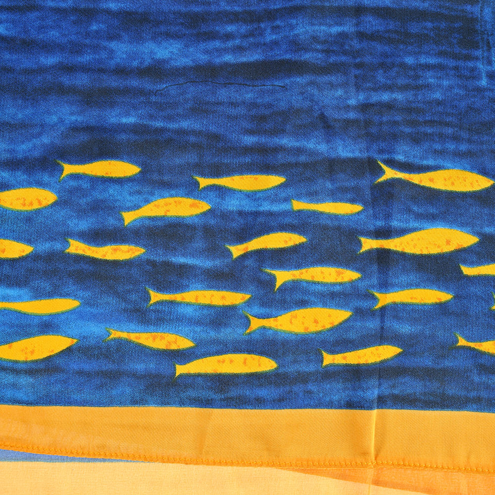 Esarfa albastra cu pesti si caprioare 110 x 110 cm - 2 | YEO
