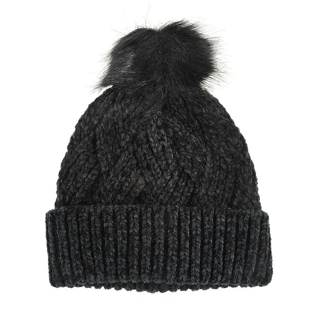 Caciula neagra tricotata cu mot