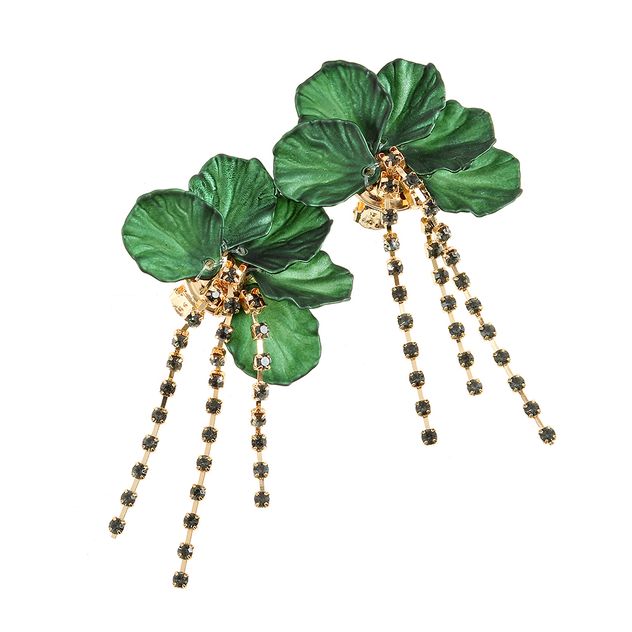 Cercei cu clips si floare verde