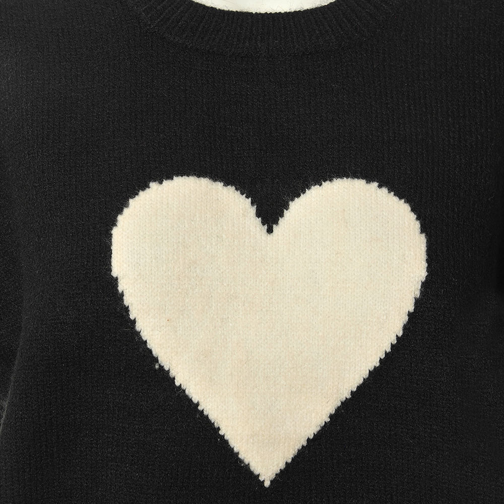 Pulover negru cu maneca scurta, imprimeu cu inima - 1 | YEO
