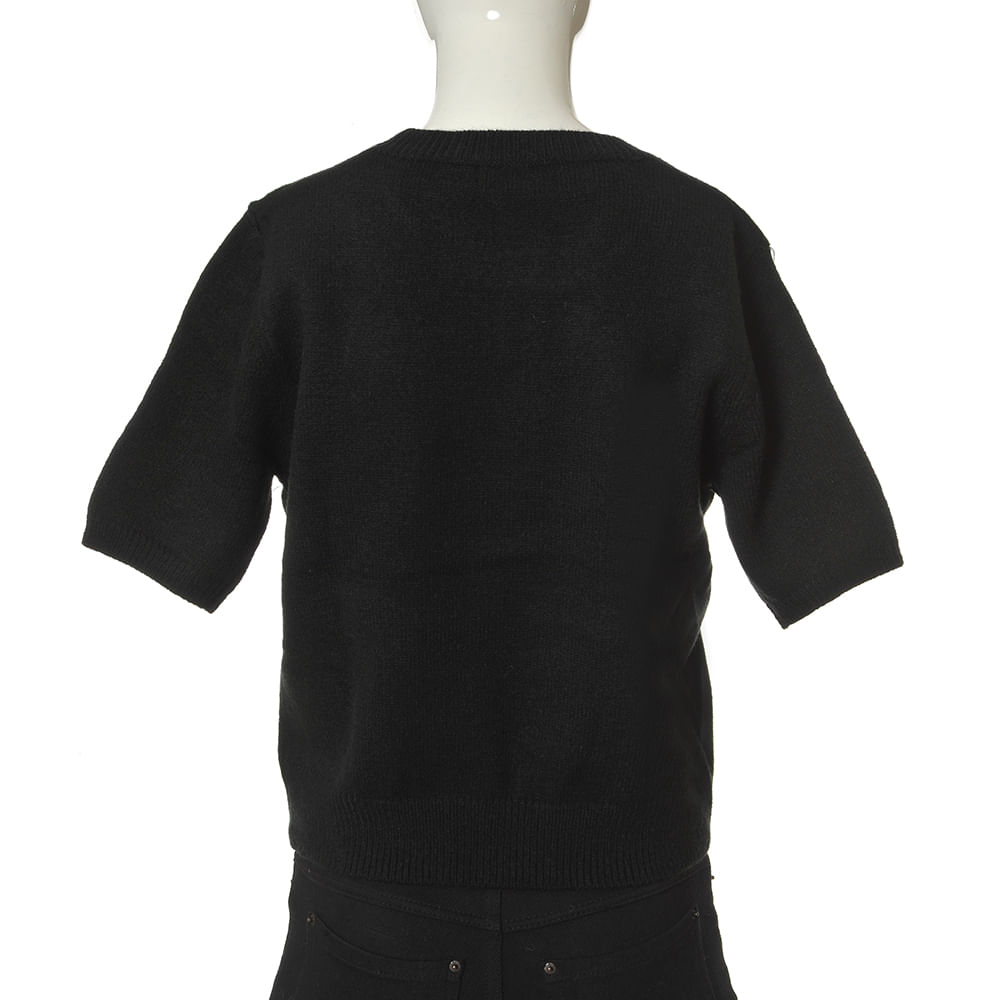 Pulover negru cu maneca scurta, imprimeu cu inima - 2 | YEO