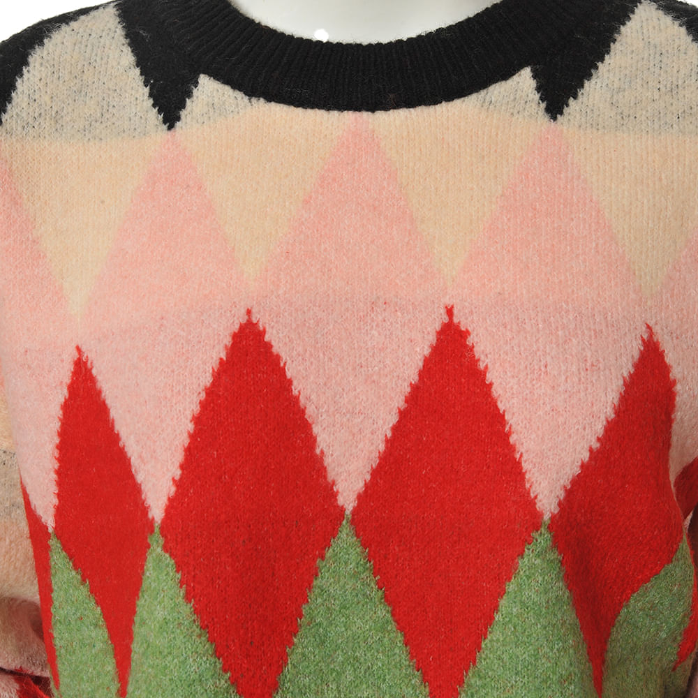 Pulover cu model in carouri multicolore - 1 | YEO