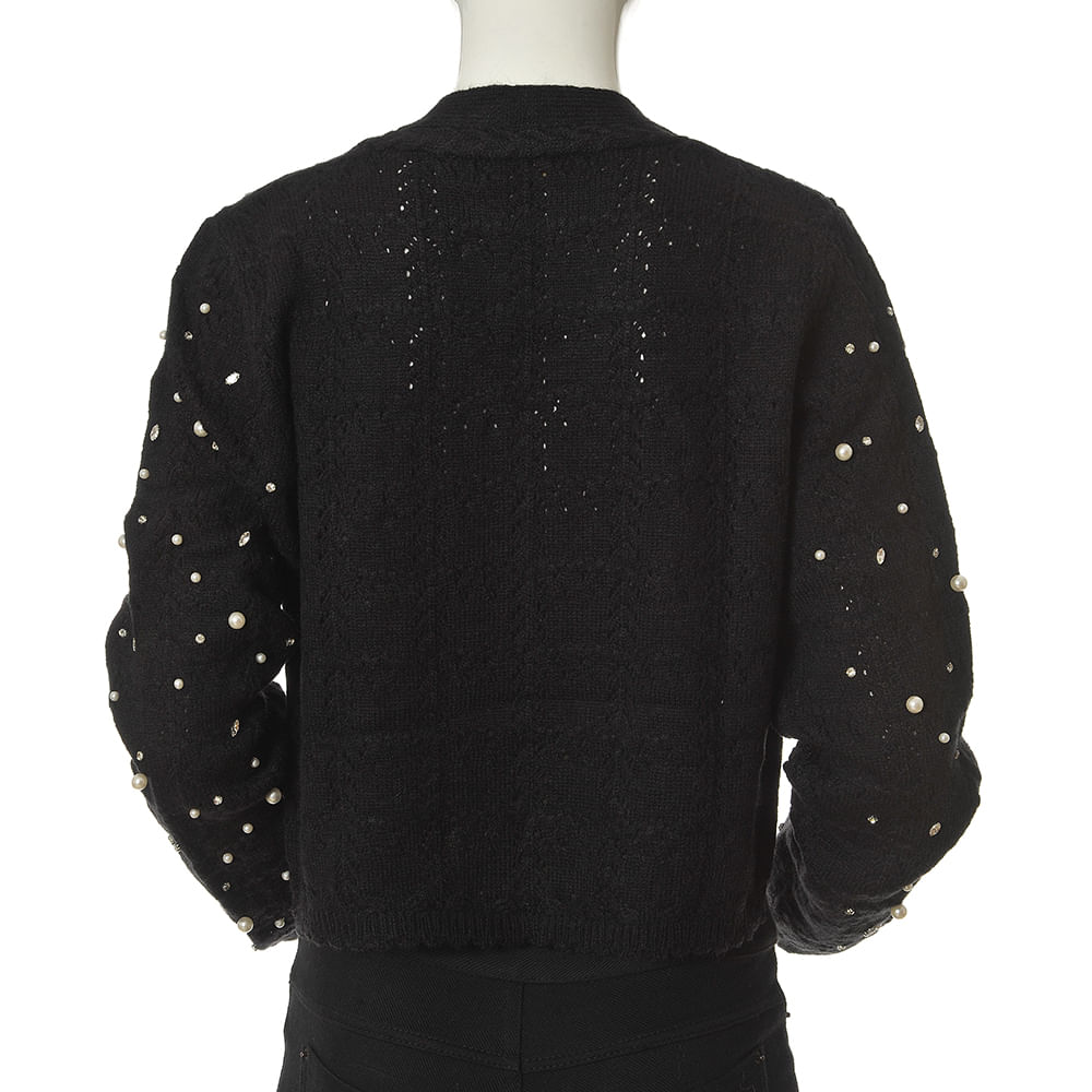 Pulover negru cu perle aplicate - 2 | YEO