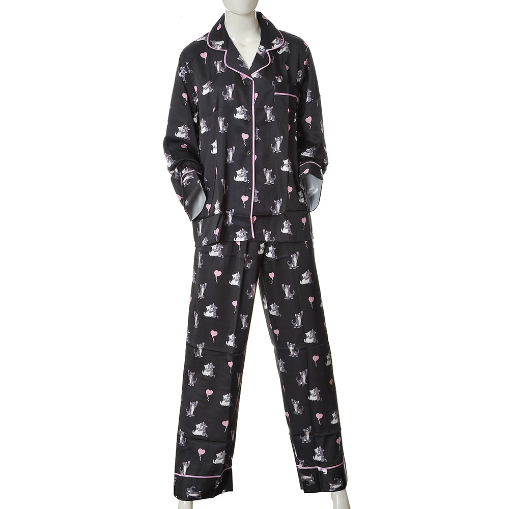 Pijama neagra cu pisicute