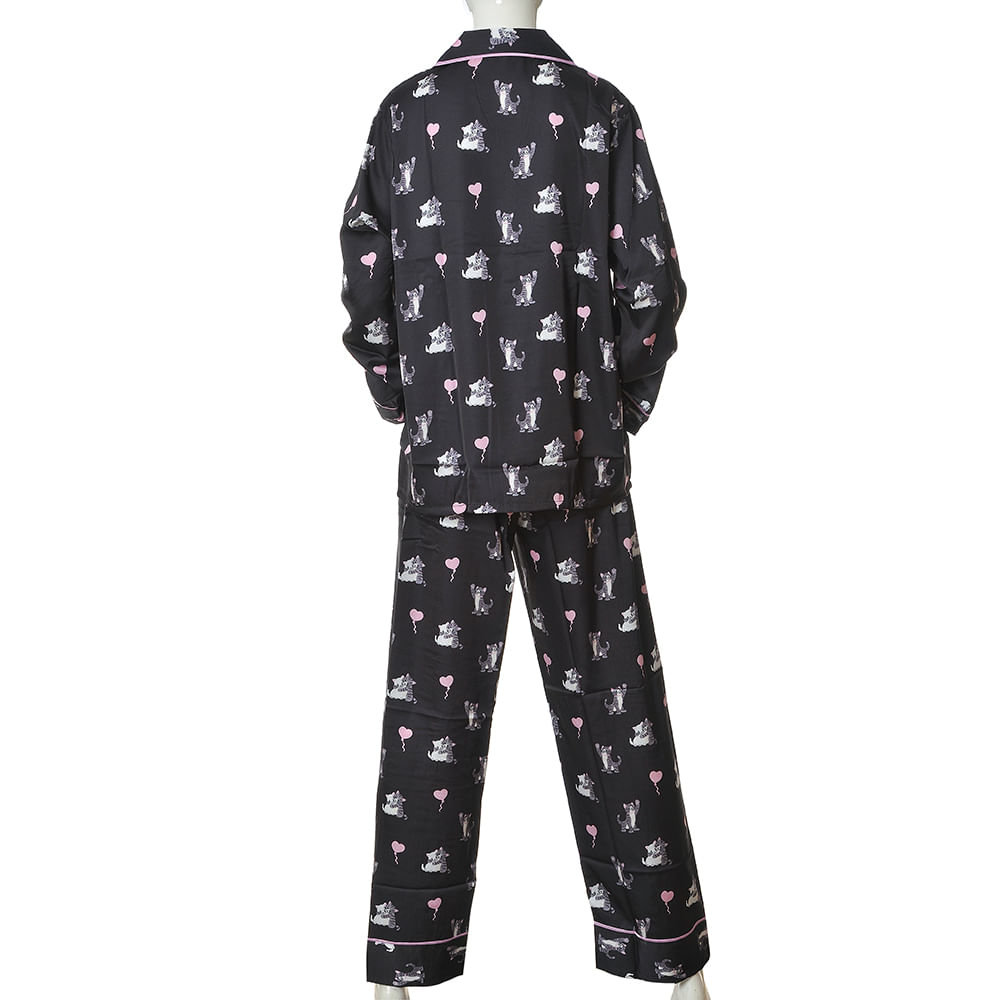 Pijama neagra cu pisicute - 2 | YEO