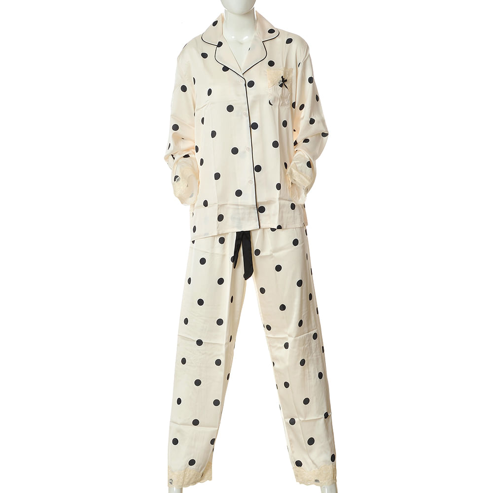 Pijama crem cu buline