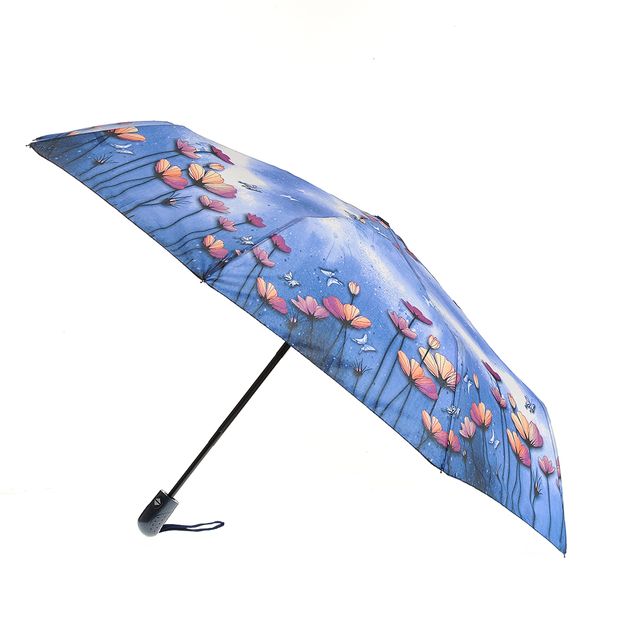 Umbrela pliabila albastra cu imprimeu floral colorat
