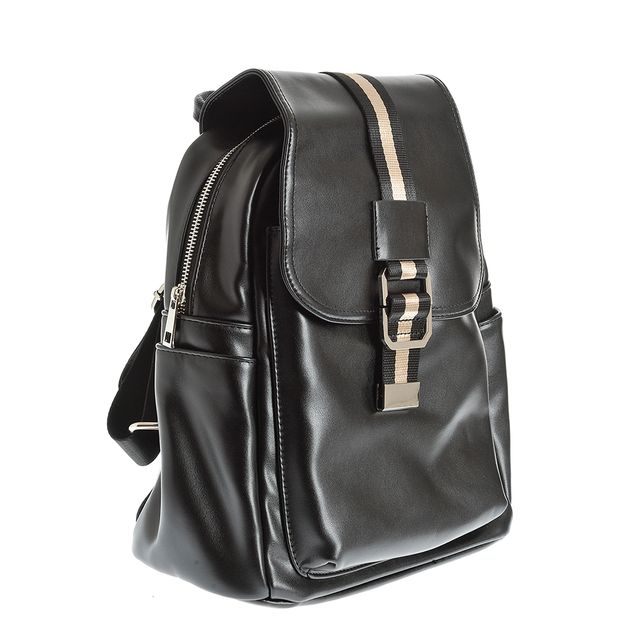 Rucsac negru din piele ecologica cu buzunare multiple