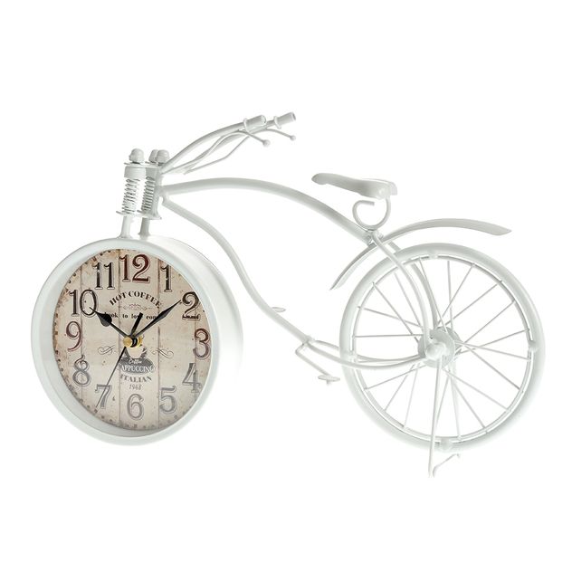 Ceas decorativ de masa in forma de bicicleta vintage alba