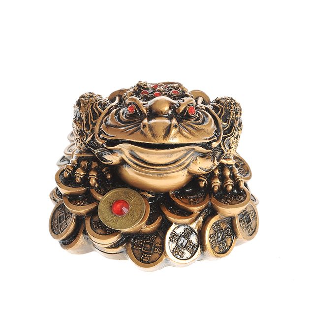 Statueta broasca Feng Shui aurie cu banuti pentru prosperitate
