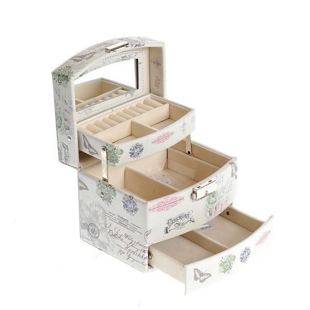 Cutie de bijuterii vintage cu imprimeu floral 15.5 cm