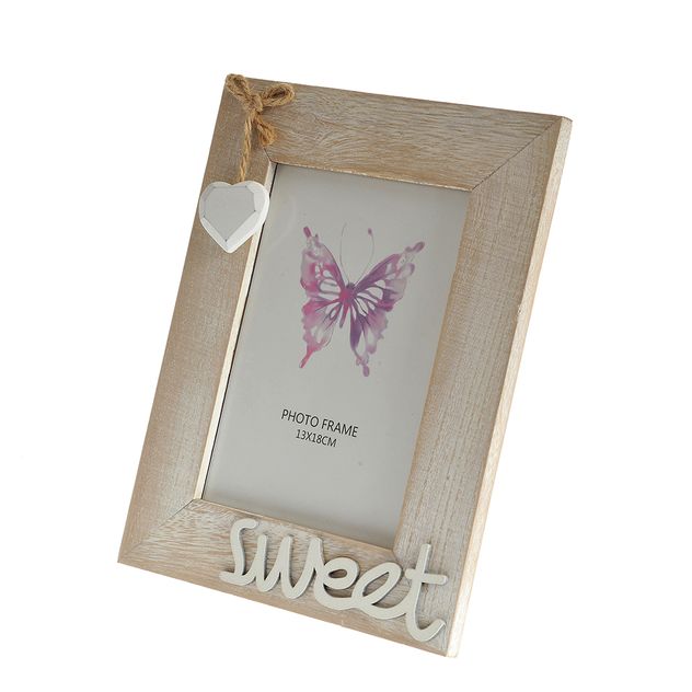 Rama foto lemn cu decor inima si text sweet