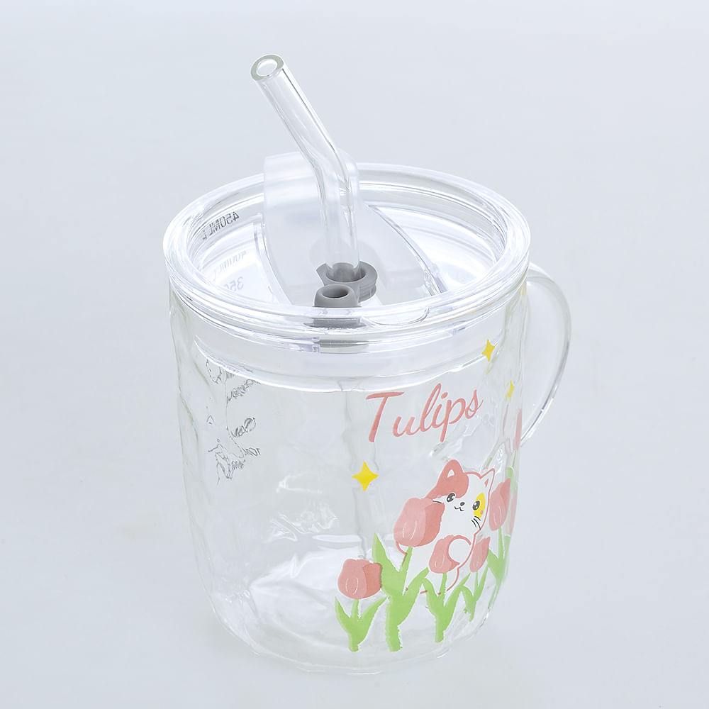 Cana transparenta cu flori roz - 1 | YEO