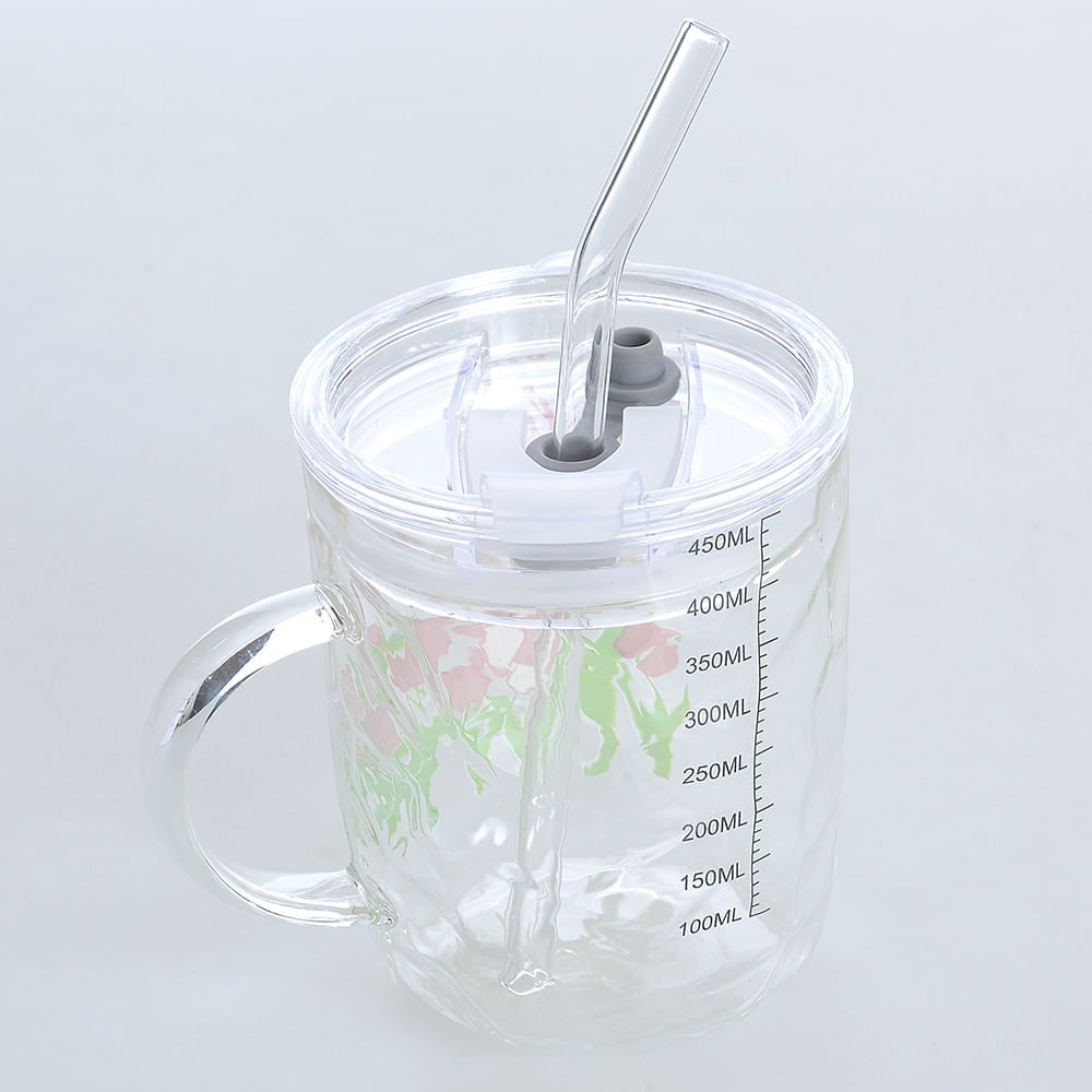 Cana transparenta cu flori roz - 2 | YEO
