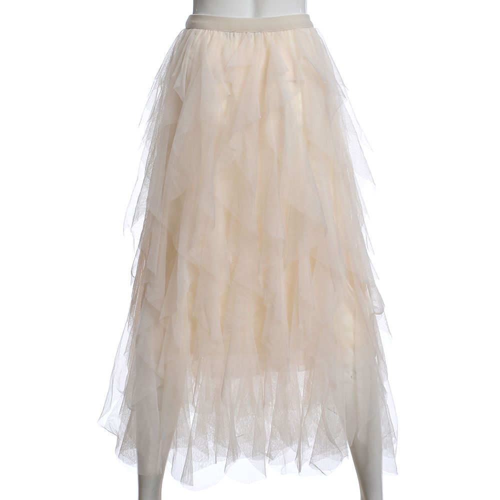 Fusta maxi bej cu volanase - 2 | YEO