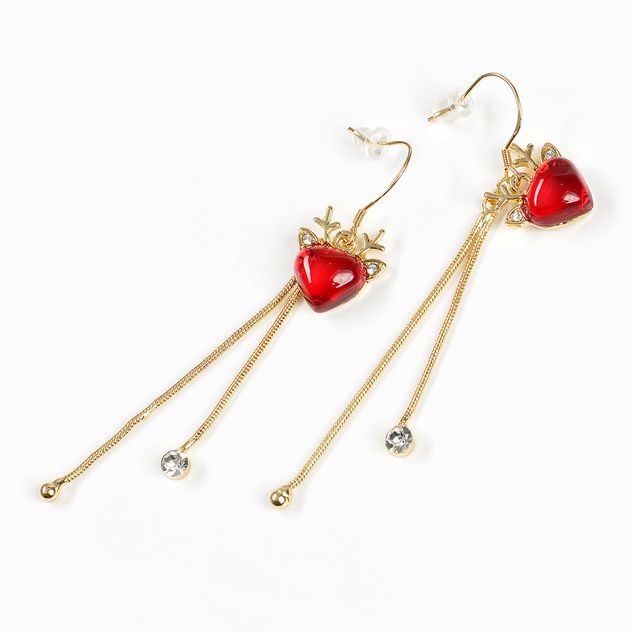 Cercei ren cu inima rosie si lanturi aurii cu cristale