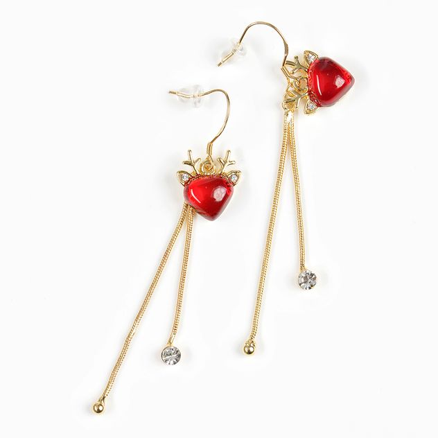 Cercei ren cu inima rosie si lanturi aurii cu cristale