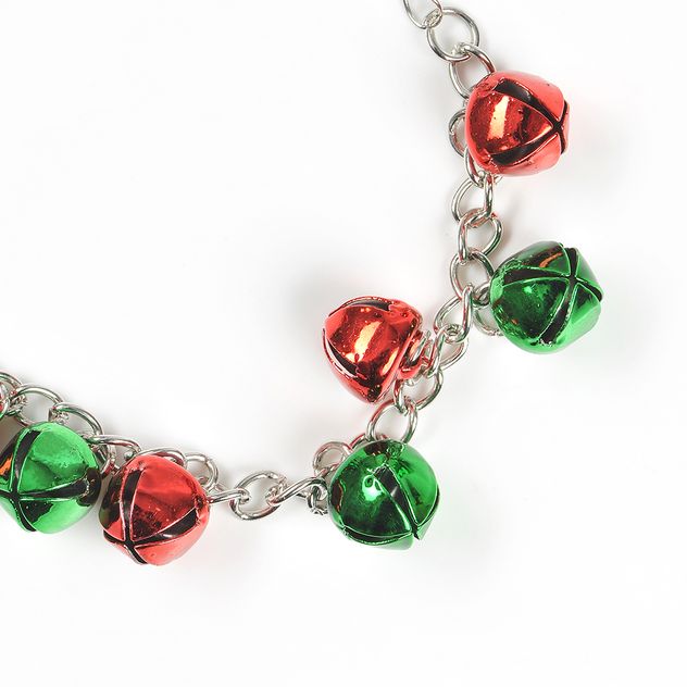 Bratara cu clopotei rosii si verzi pe lant argintiu