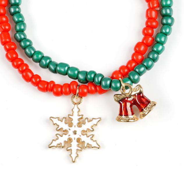 Set bratari elastice cu margele verzi si rosii, fulg si clopotei