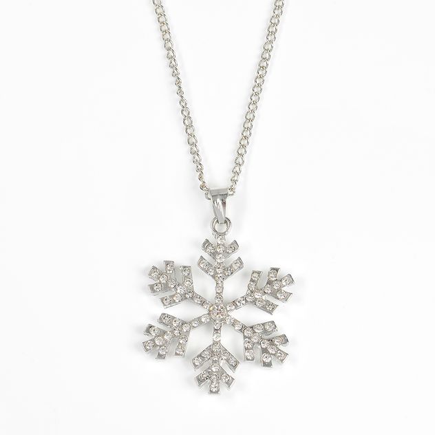 Colier argintiu cu pandantiv fulg de nea si cristale