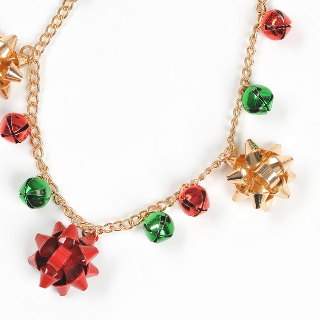 Colier auriu cu fundite cadou si clopotei rosii-verzi