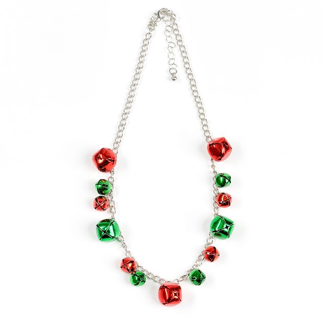 Colier Craciun cu clopotei rosii si verzi pe lant argintiu