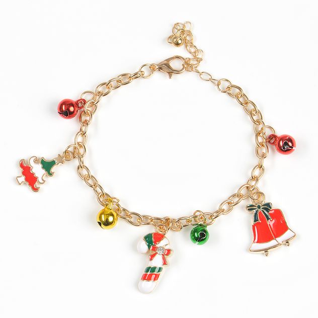 Bratara aurie cu pandantive de Craciun si clopotei colorati