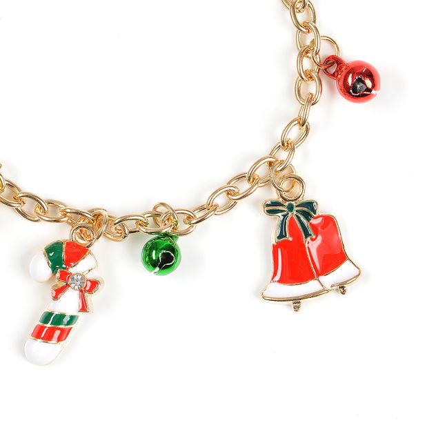 Bratara aurie cu pandantive de Craciun si clopotei colorati