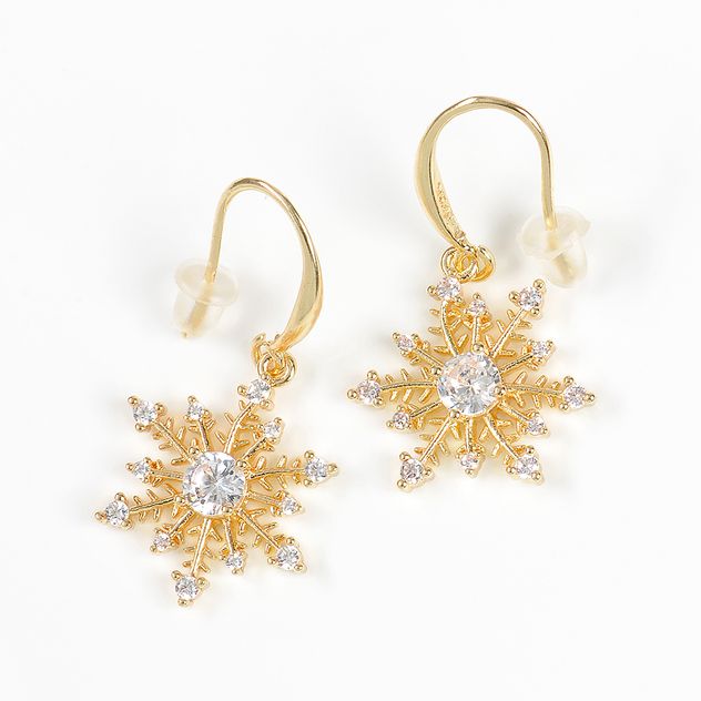 Cercei aurii fulg de nea cu cristale stralucitoare