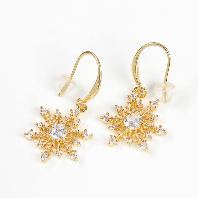 Cercei aurii fulg de nea cu cristale stralucitoare