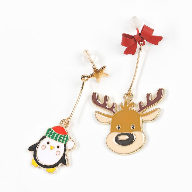 Cercei asimetrici ren si pinguin cu elemente festive