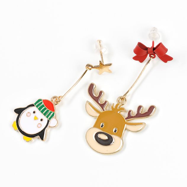 Cercei asimetrici ren si pinguin cu elemente festive