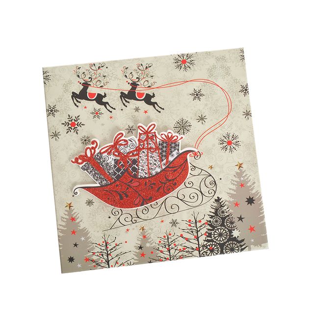 Cutie cadou Craciun cu sanie si reni decorativi 28 cm