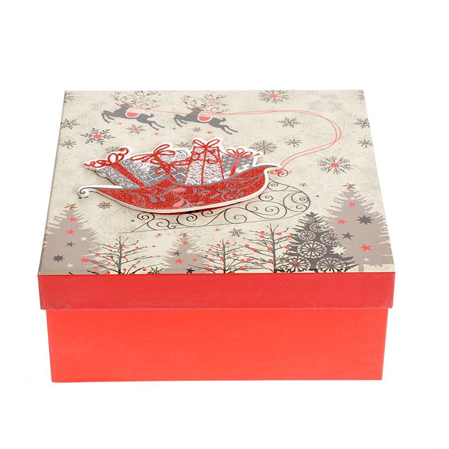 Cutie cadou Craciun cu sanie si reni decorativi