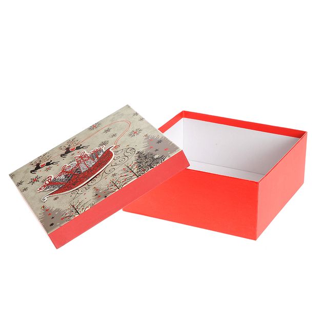 Cutie cadou Craciun cu sanie si reni decorativi