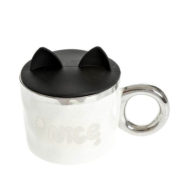 Cana cu capac negru si urechi decorative 360 ml