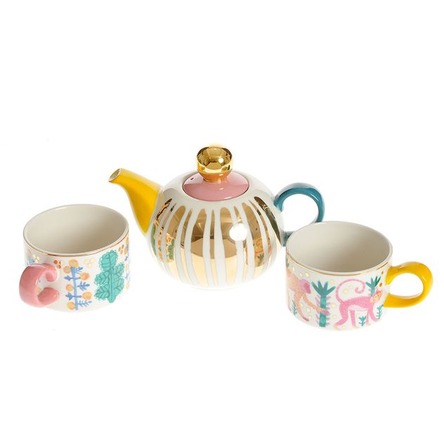 Set ceainic cu design colorat si cani asortate