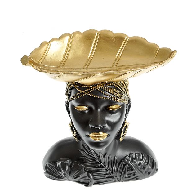 Statueta cu design afro si tava aurie in forma de frunza