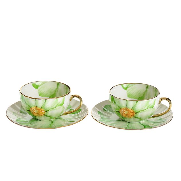 Set 2 cesti cu farfurii si model floare verde